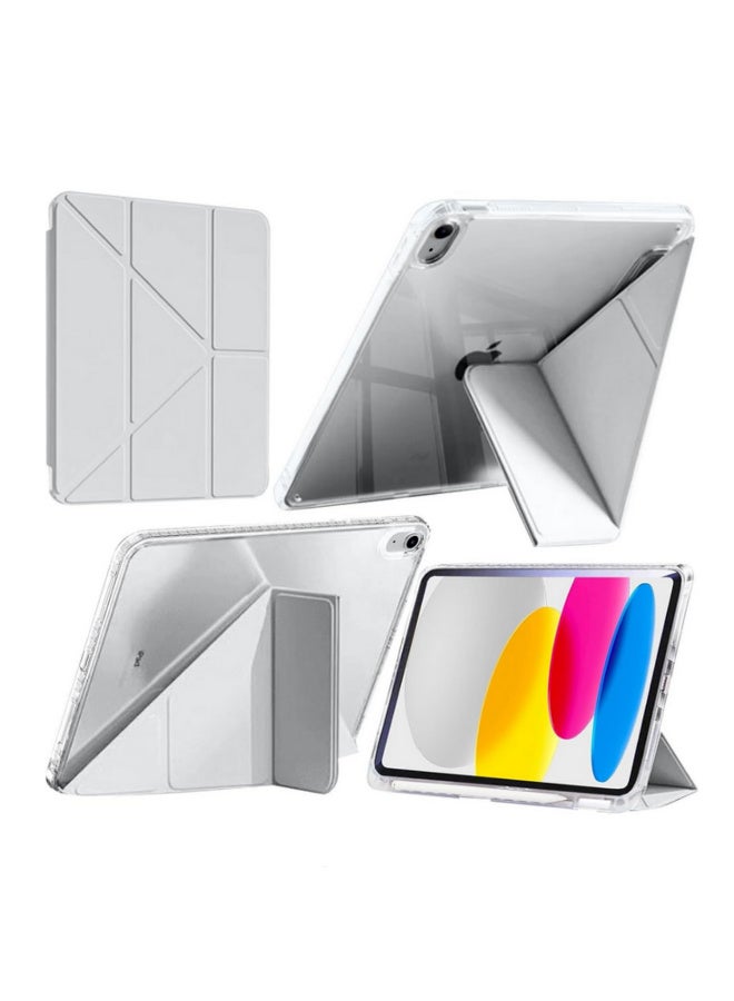 6 in1 Shockproof Clear Case for iPad (A16) 11th/10th Generation (2025/2022) for Apple Pencil Holder & Adapter Storage Y-Shaped Trifold Stand Cover Hard Back Shell Grey - Image 1